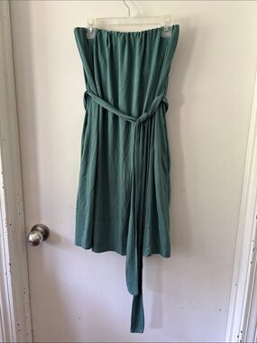 J. Crew Strapless Teal Green Tie-Waist Dress